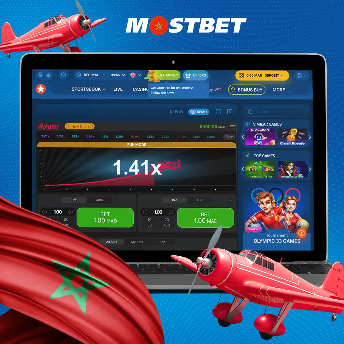 مراجعة لعبة Aviator على منصة Mostbet