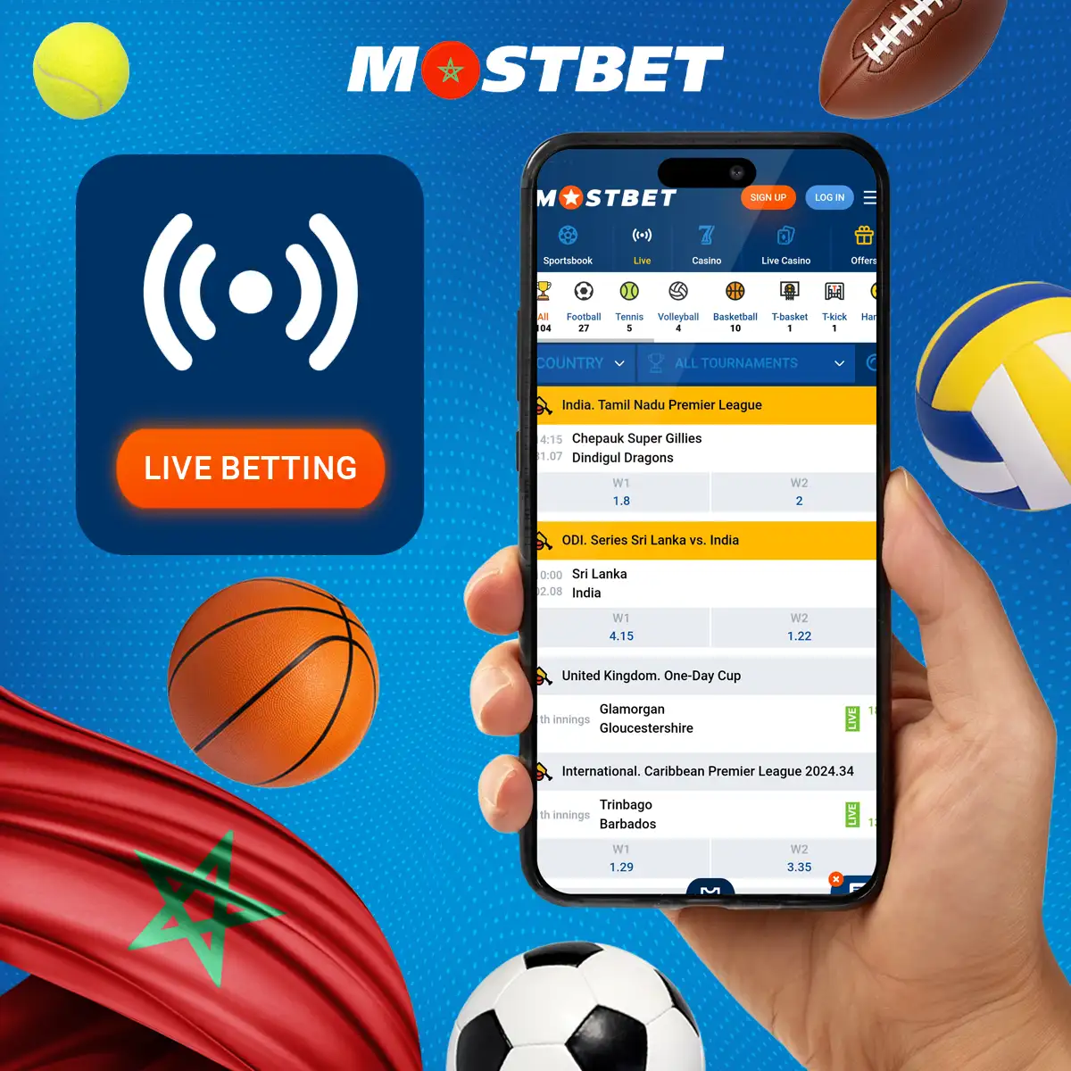 ضع رهانات رياضية في الوقت الحقيقي على Mostbet Morocco